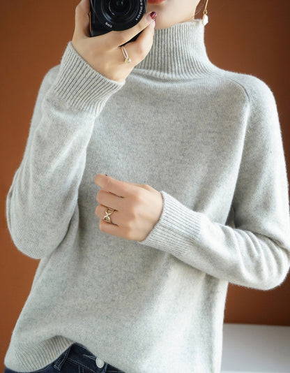 Womens Turtleneck Pullover Long Sleeve Wool Sweater