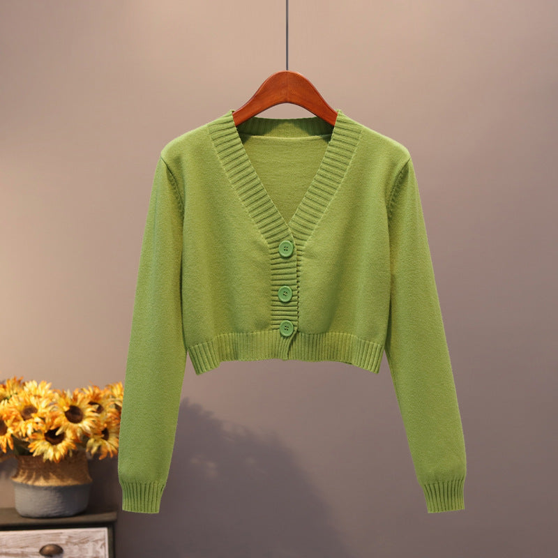 V Neck Sweater Thin Sweater Small Coat High Waist Short Cardigan Women