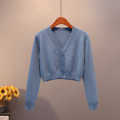 V Neck Sweater Thin Sweater Small Coat High Waist Short Cardigan Women