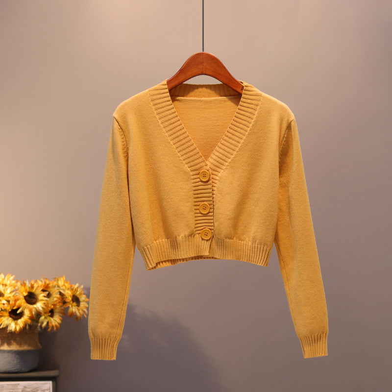 V Neck Sweater Thin Sweater Small Coat High Waist Short Cardigan Women