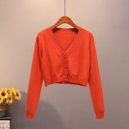 V Neck Sweater Thin Sweater Small Coat High Waist Short Cardigan Women