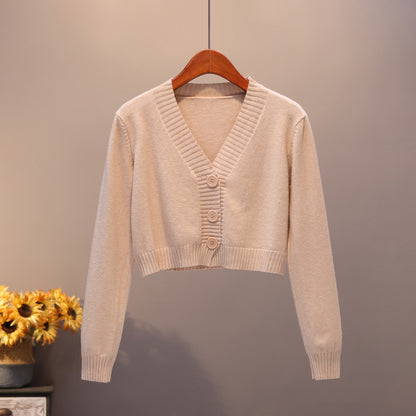 V Neck Sweater Thin Sweater Small Coat High Waist Short Cardigan Women