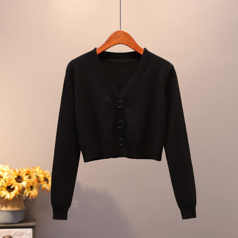 V Neck Sweater Thin Sweater Small Coat High Waist Short Cardigan Women