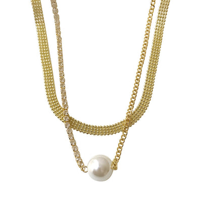 Double Layered Necklace, Big Pearl, Full stone, Clavicle Chain, Personality Necklace