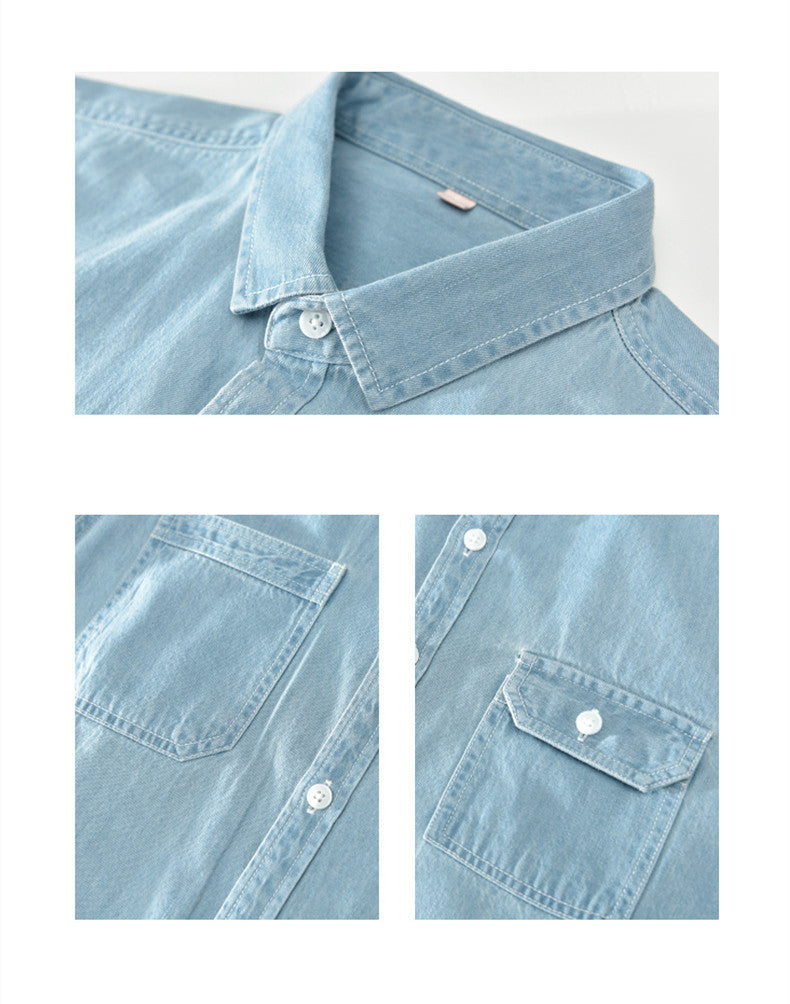 Mens Denim Shirt Short-sleeved Cotton