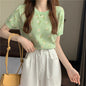 Retro Design Niche Flower Thin Knit Sweater Short Short Sleeve T-shirt Women