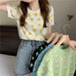 Retro Design Niche Flower Thin Knit Sweater Short Short Sleeve T-shirt Women