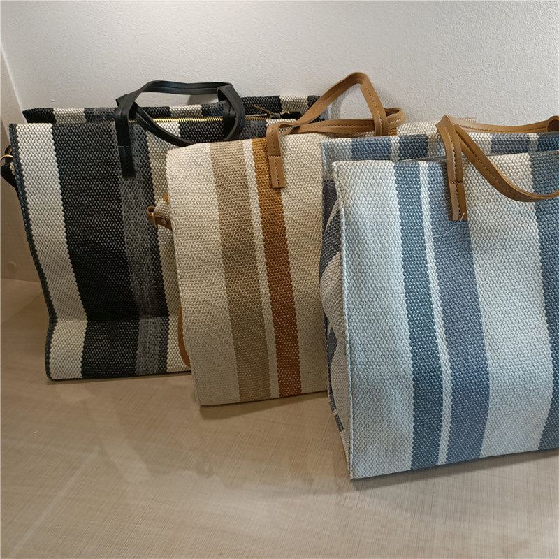 One-shoulder Striped Portable Canvas Bag