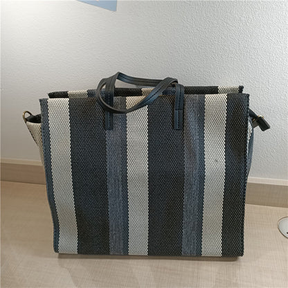 One-shoulder Striped Portable Canvas Bag