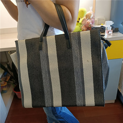 One-shoulder Striped Portable Canvas Bag