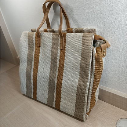 One-shoulder Striped Portable Canvas Bag