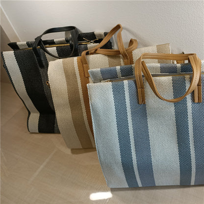 One-shoulder Striped Portable Canvas Bag