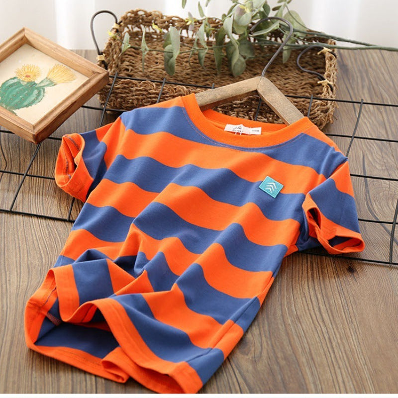 Children'S Striped Thin Half Sleeve Shirt