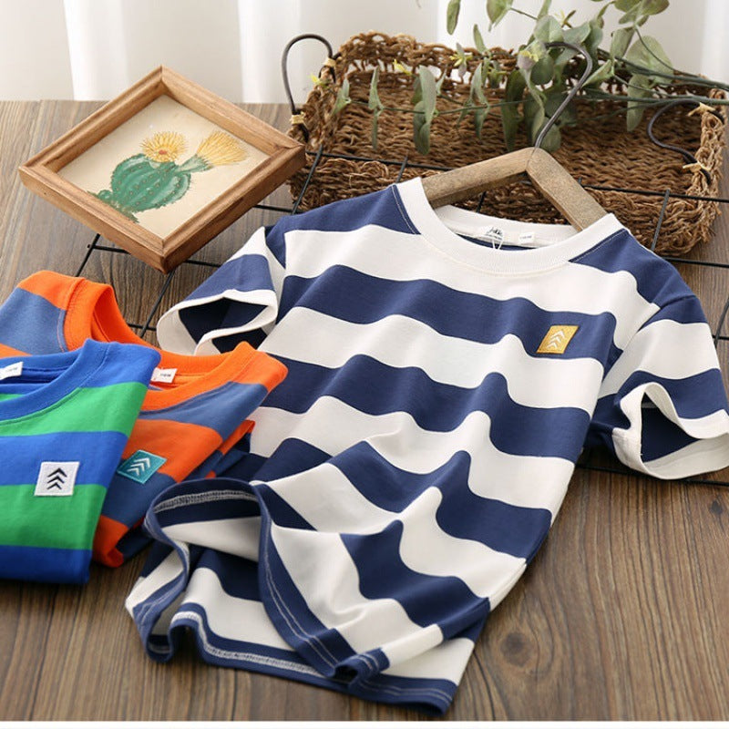 Children'S Striped Thin Half Sleeve Shirt