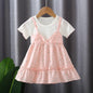 Girls' Dress Round Neck Two-piece Suspender Skirt