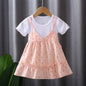 Girls' Dress Round Neck Two-piece Suspender Skirt