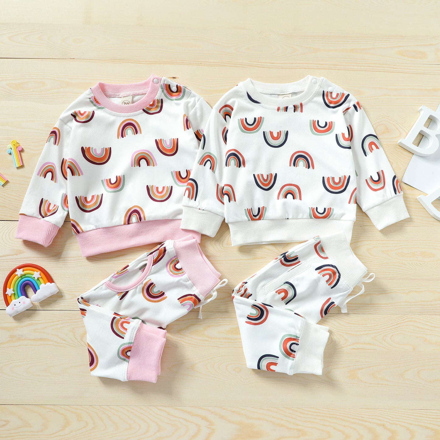 Girl Baby Rainbow Printing Pullover Sweater Set