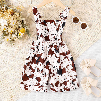 Girls Print Pocket Suspender dress