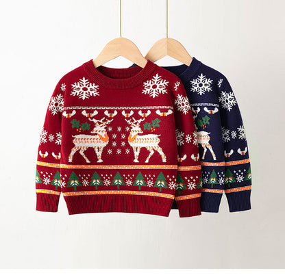 Childrens Pullover Christmas Moose Bottoming Sweater