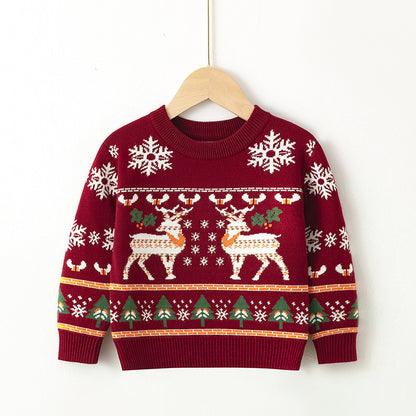 Childrens Pullover Christmas Moose Bottoming Sweater