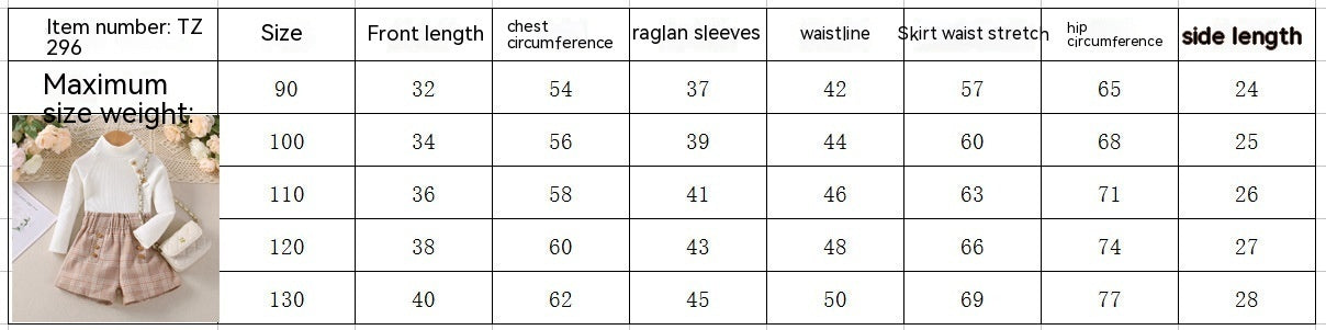 Girls' Autumn And Winter Suit Children High Neck Ribbing Top Plaid Woolen Shorts Trendy Two-piece Suit