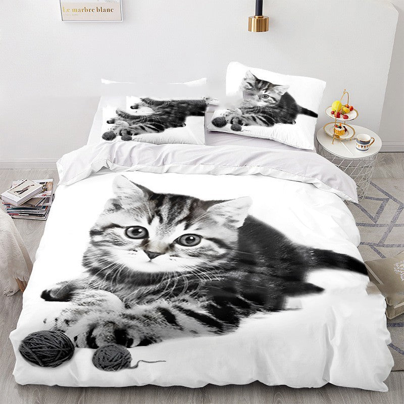 Cat Series 3d Digital Printed Quilt Cover Three-piece Set