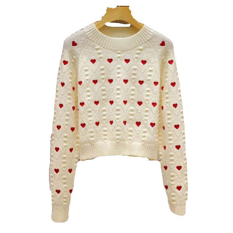 Heart Printing Cable-knit Sweater Women