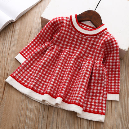 Girls' Plaid Knitted Sweater Shirt Dress