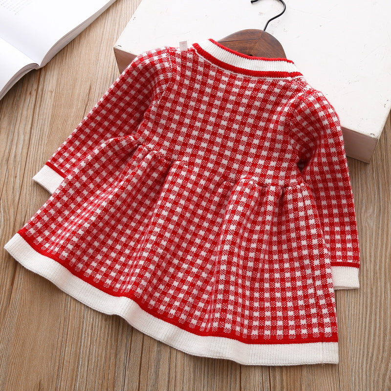 Girls' Plaid Knitted Sweater Shirt Dress