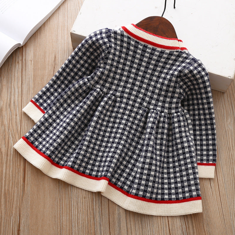 Girls' Plaid Knitted Sweater Shirt Dress