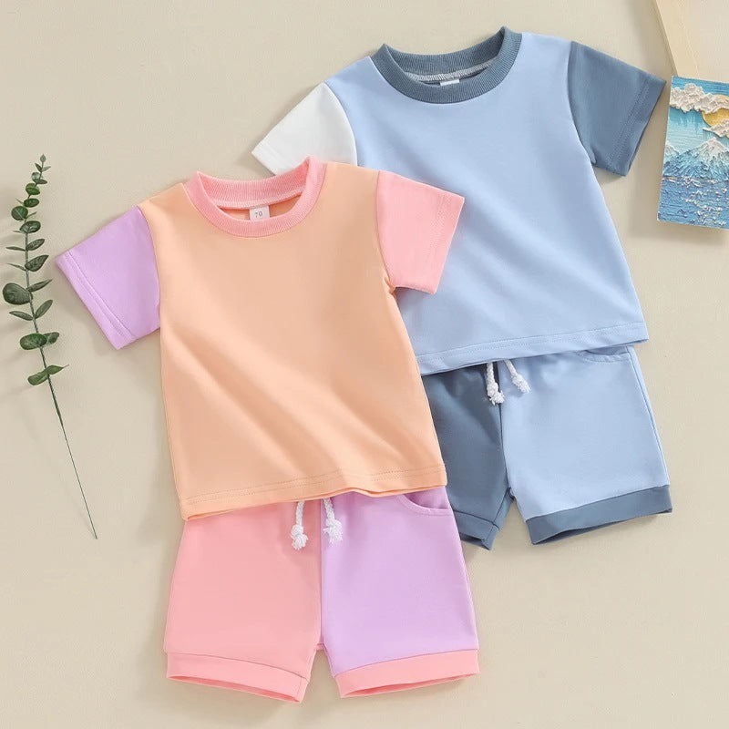 Cute Color Matching Short-sleeved T-shirt And Shorts Two-piece Set