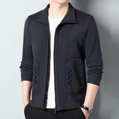 Mens Solid Color Knitted Cardigan