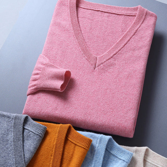 Sweater Men's V-neck Loose Solid Color Knitted Bottoming Shirt