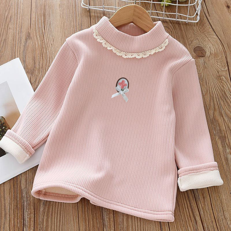 Girls Fleece-lined Warm Bottoming Fleece Shirt