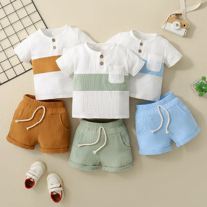 Cross-border Baby Color Block Bust Patchwork Top Shorts Suit