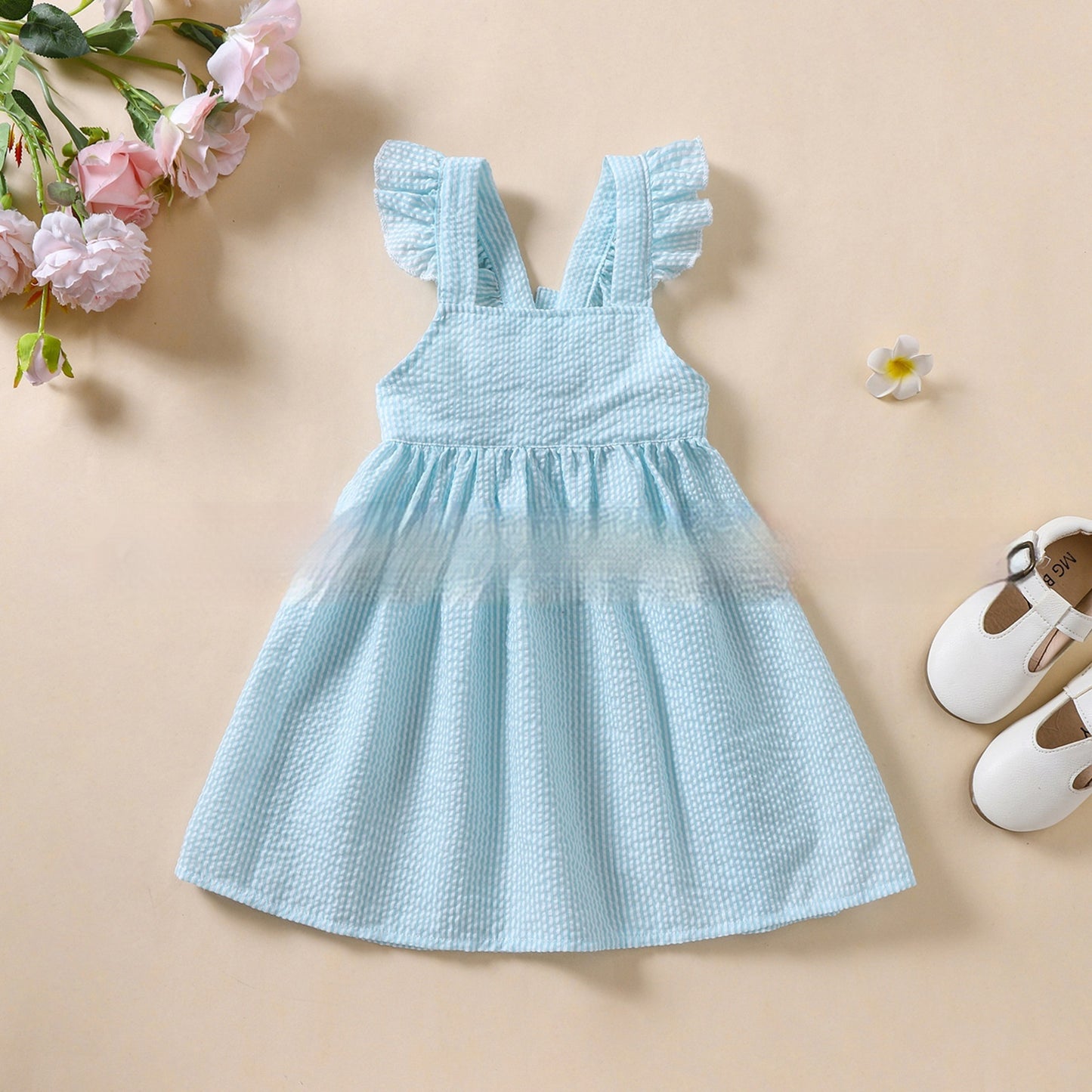 Sleeveless Puffy Spring And Summer Baby Girl Ruffled Dress