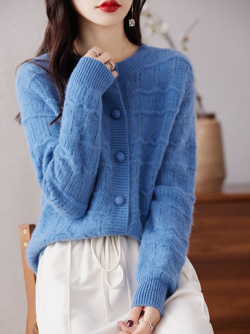 Womens Crew neck Cardigan Sweater