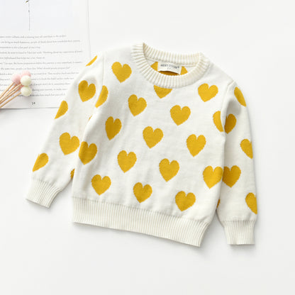 Heart Round Neck Long Sleeve Children's Sweater