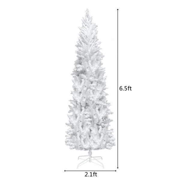 White 6.5ft, 250 Lights, Warm Color 8 Mode, 719 Branches, Pointed Pencil Shape, PVC Material Christmas Tree