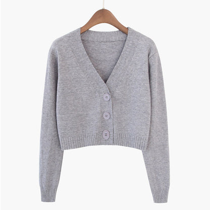 V Neck Sweater Thin Sweater Small Coat High Waist Short Cardigan Women