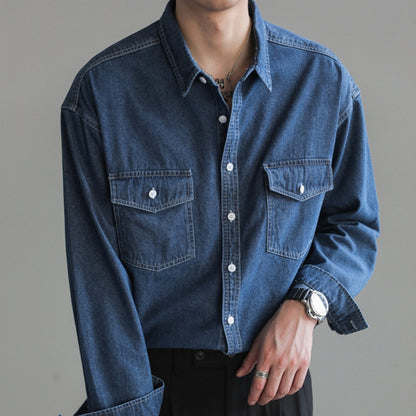 Minority Simple Long Sleeve Denim Shirt Men's Loose