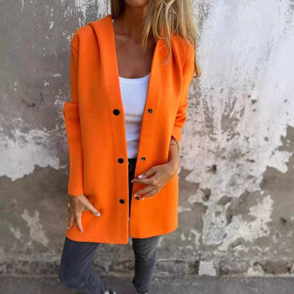 Casual Hooded Single-Breasted Cardigan Fashion Loose Solid