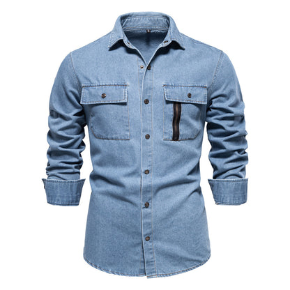 Casual Pure Color Cotton Long Sleeve Washed Shirt