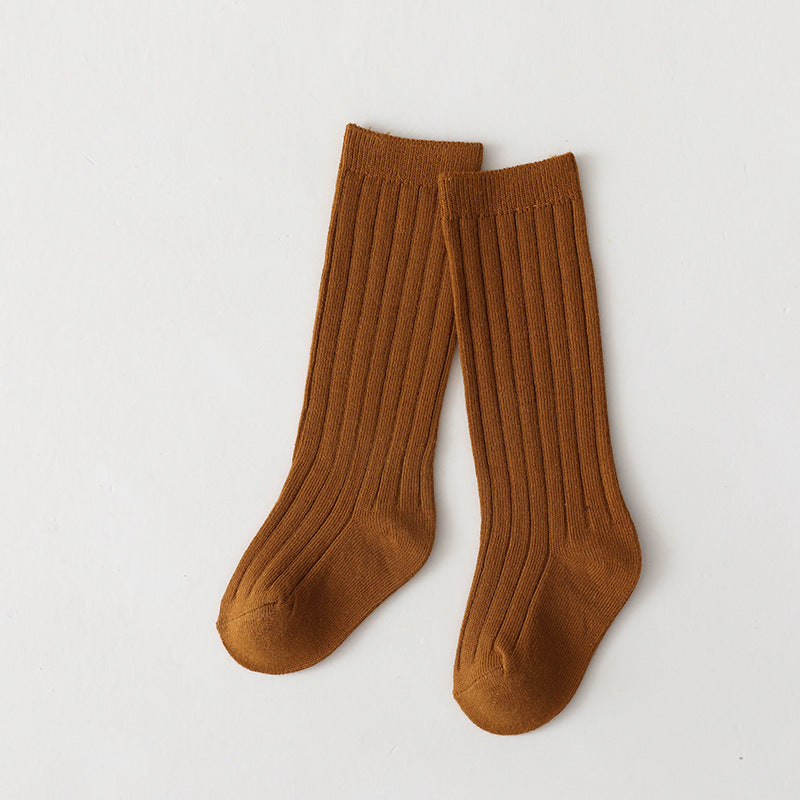 Sunken Stripe Socks Baby Plain Middle-long Stockings