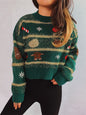 Short Pullover Green Christmas Sweater For Women