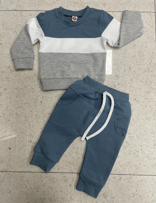 Boy's Three-color Stitching Long Sleeve Trousers Suit