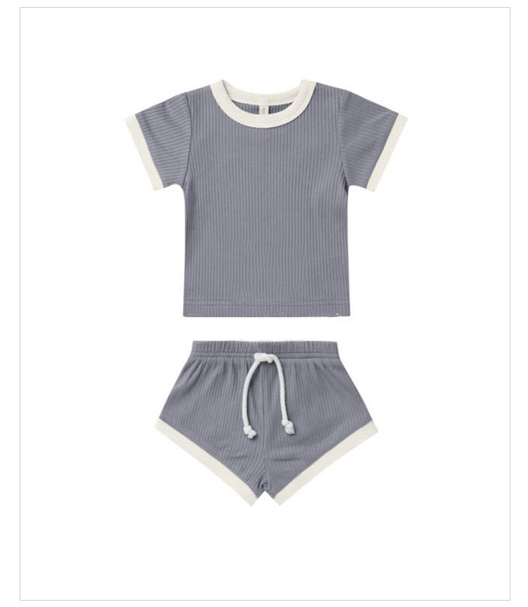 Children's Shorts Sunken Stripe Two-piece Set