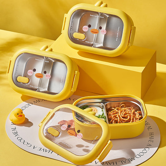 Wheat Cute Duck Stainless Steel Lunch Box Creative Compartment Thermal Box Portable