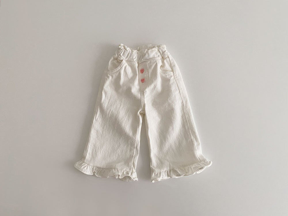 Spring Baby Girls' Retro Wooden Ear Casual Lace Wide-leg Pants Children Fashion Pants