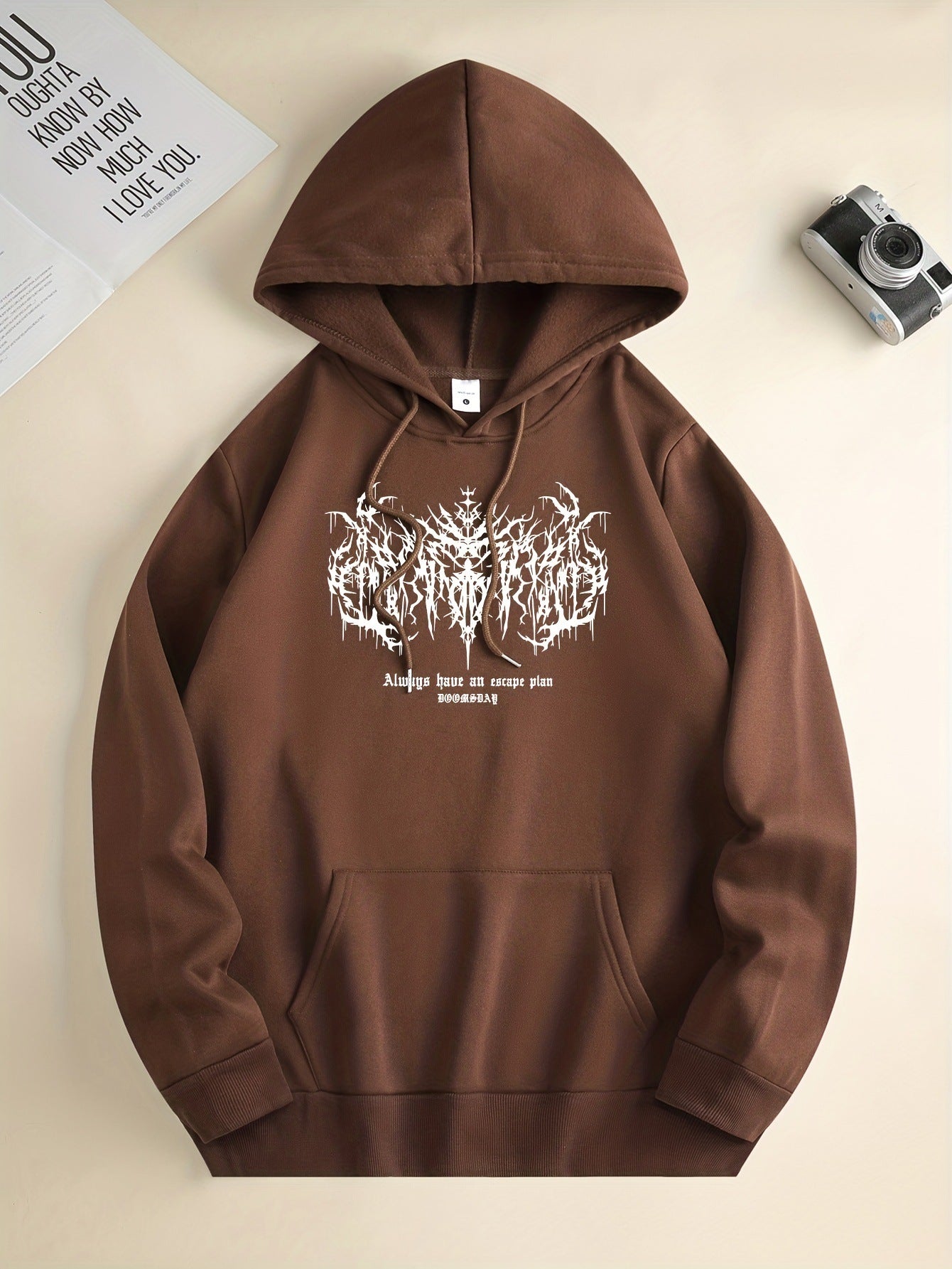 Mens Graphic Print Hoodie With Kangaroo Pocket Hoodie